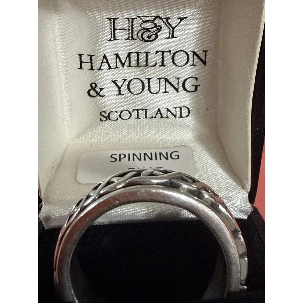 Hamilton & Young Scotland SS925 Celtic Spinning Ring Sz14 Edinburgh Hallmark Box